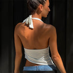 Débardeur asymétrique uni à bretelles licou pour femme