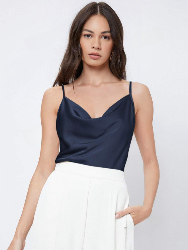 Débardeur en satin de rayonne uni décontracté pour femme