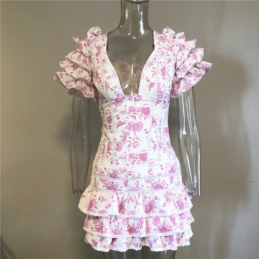 Robe Courte Volants Bleu Clair Femme