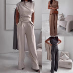 Ensemble pantalon et haut fendus irréguliers amincissants sans manches pour femme