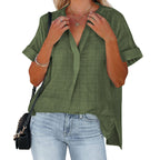 Chemise d'été ample pour femme à manches courtes et col en V