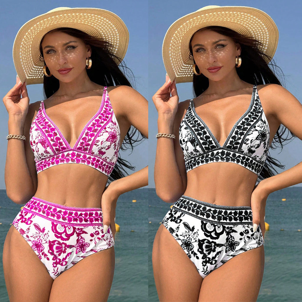 Maillot de bain deux pièces taille haute imprimé