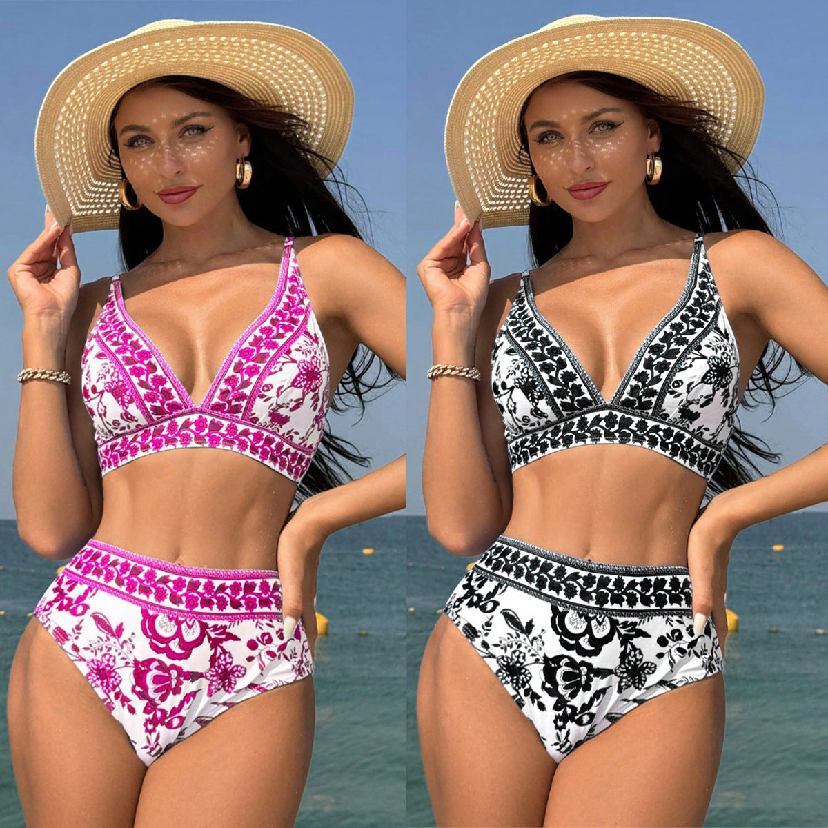 Maillot de bain deux pièces taille haute imprimé