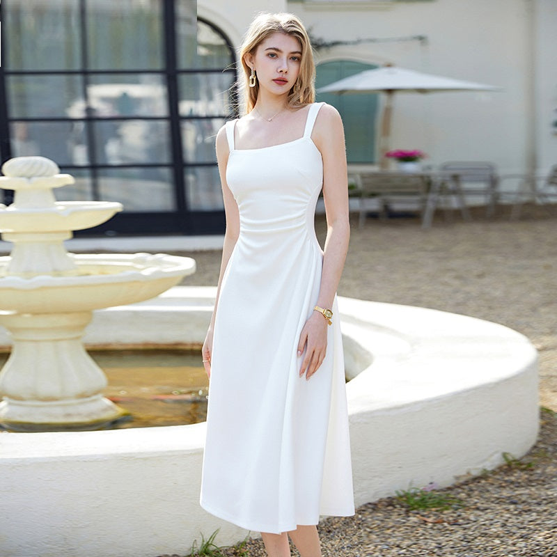 Nouvelle Robe à Bretelles Blanche "Tempérament Français" Haut de Gamme