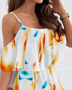 Robe bandeau à épaules dénudées en mousseline imprimée