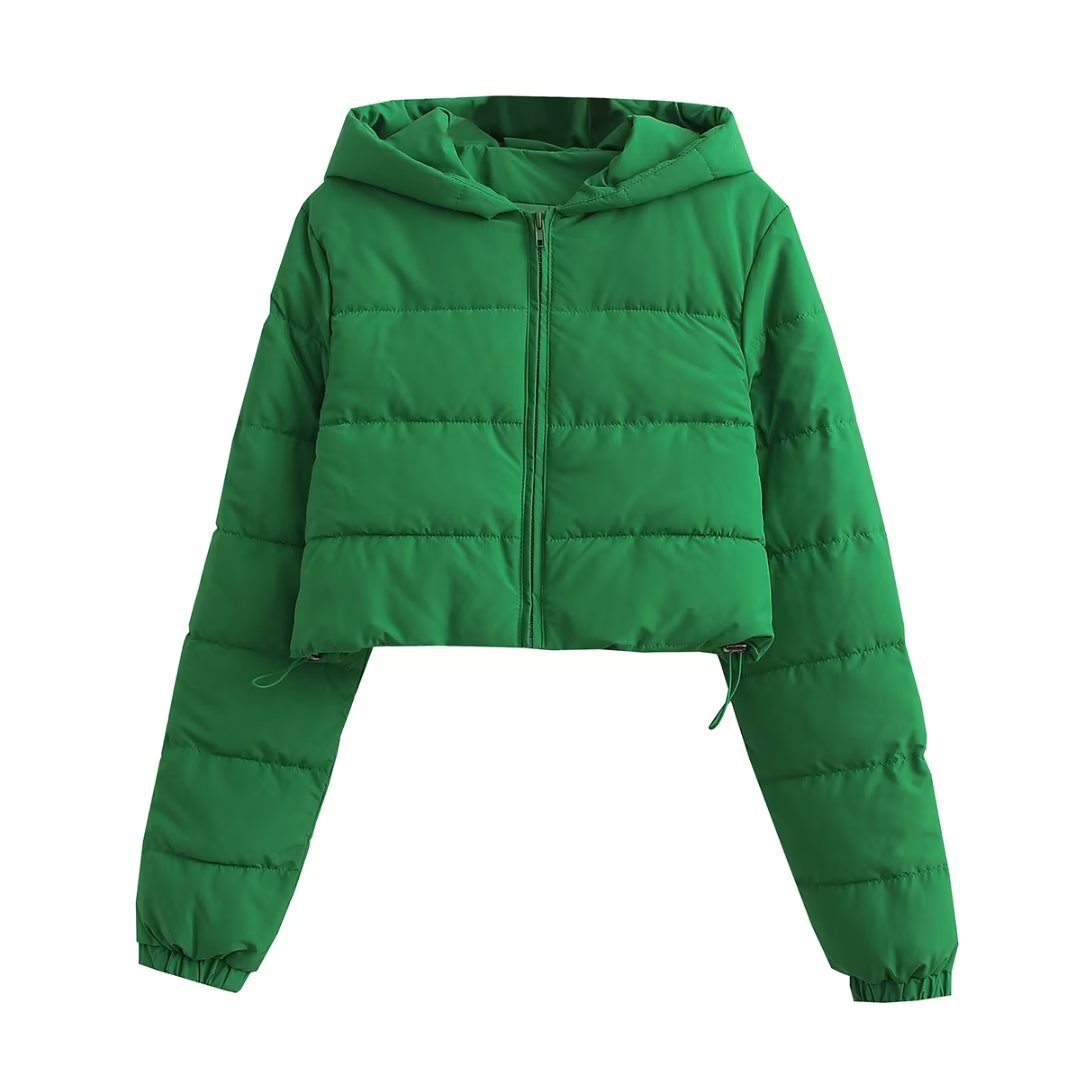 Doudoune courte en coton multicolore avec capuche pour femme