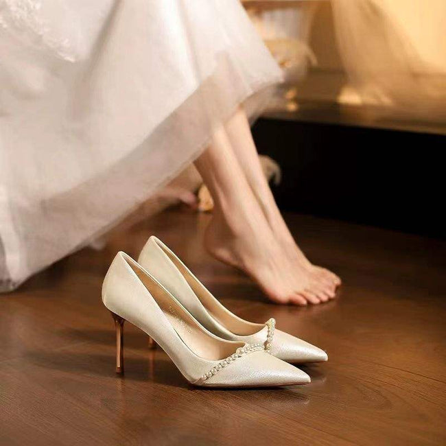 Pearl High Heels Women's Stiletto Beige Main Image