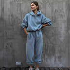 Ensemble deux pièces en molleton polaire à col rond, pull à manches longues et pantalon de costume élégant
