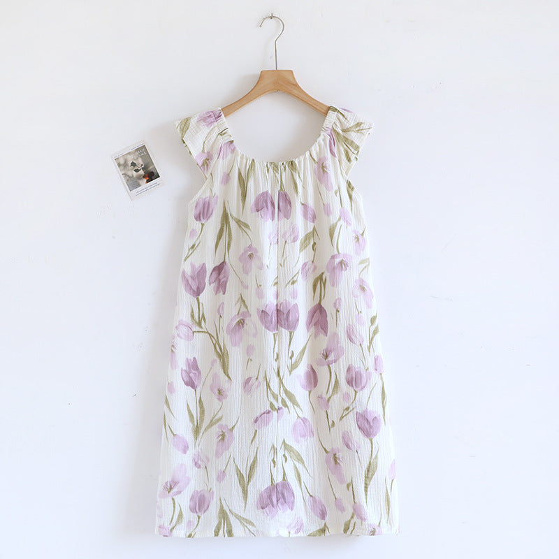 Robe camisole en gaze de coton avec coussinets de poitrine pour femme