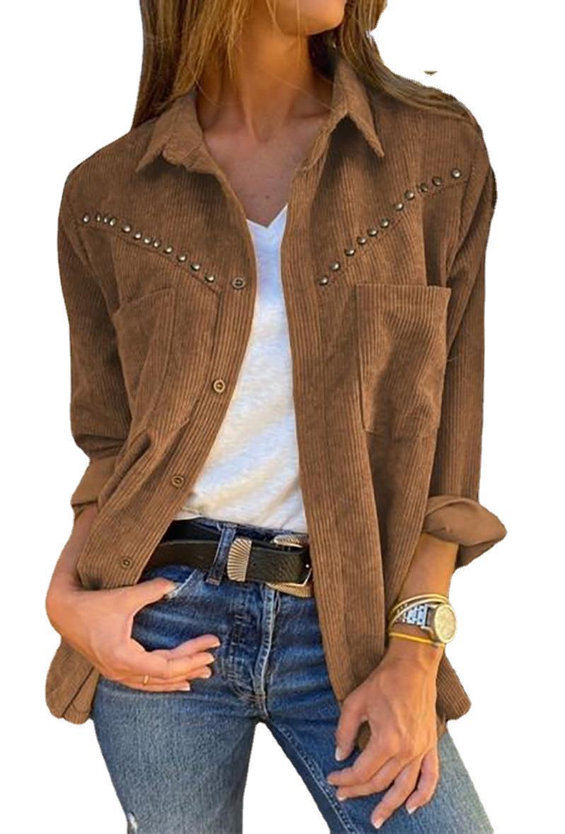 Haut chemise à manches longues boutonnée à poche Rivet pour femme