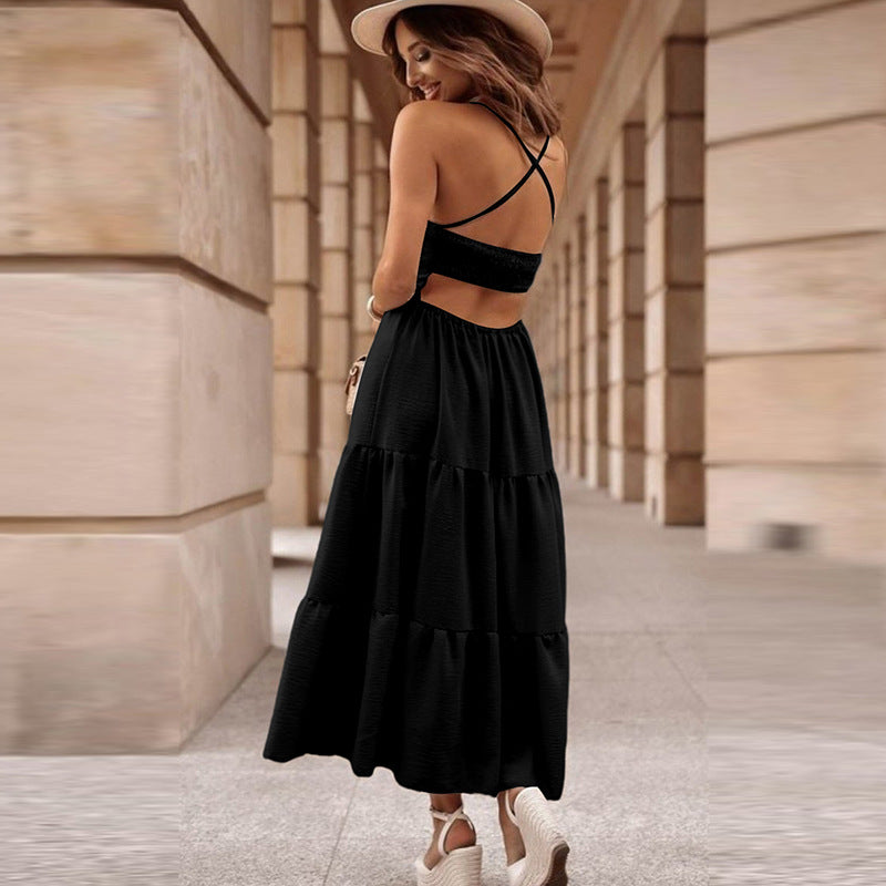 Nouvelle robe à bretelles unie pour femme