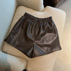 Short en similicuir taille haute pour femme, coupe ample, décontracté avec fente