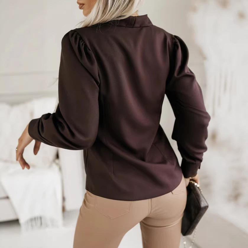 Chemisier col en V uni pour femme, style urbain chic