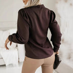 Chemisier col en V uni pour femme, style urbain chic