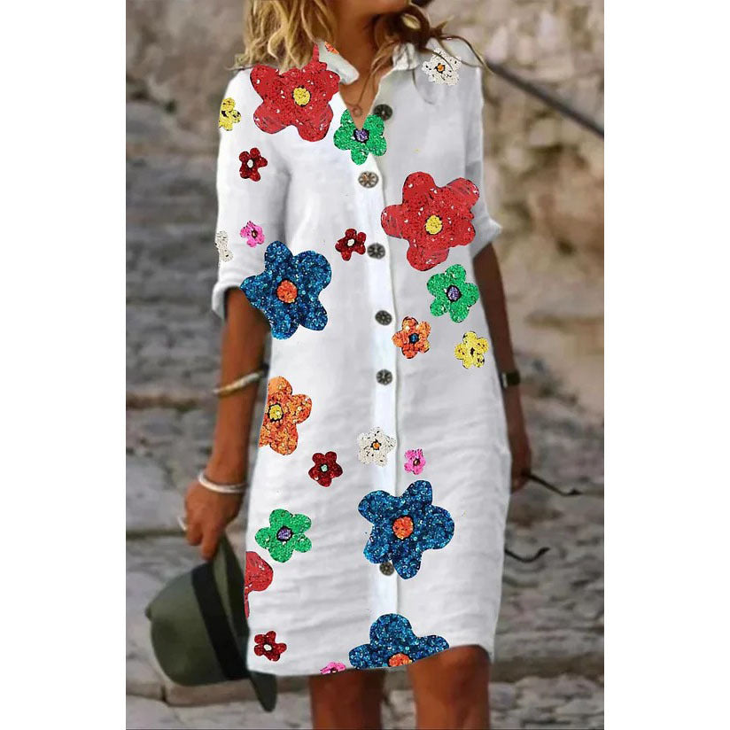 Robe en Coton et Lin à Motifs pour Femme