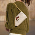 Sac messager brodé avec motif chaîne de fil pour femme, grand sac à bandoulière avec boucle en métal