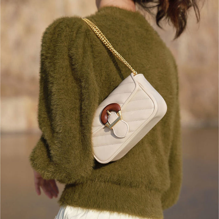 Sac messager brodé avec motif chaîne de fil pour femme, grand sac à bandoulière avec boucle en métal