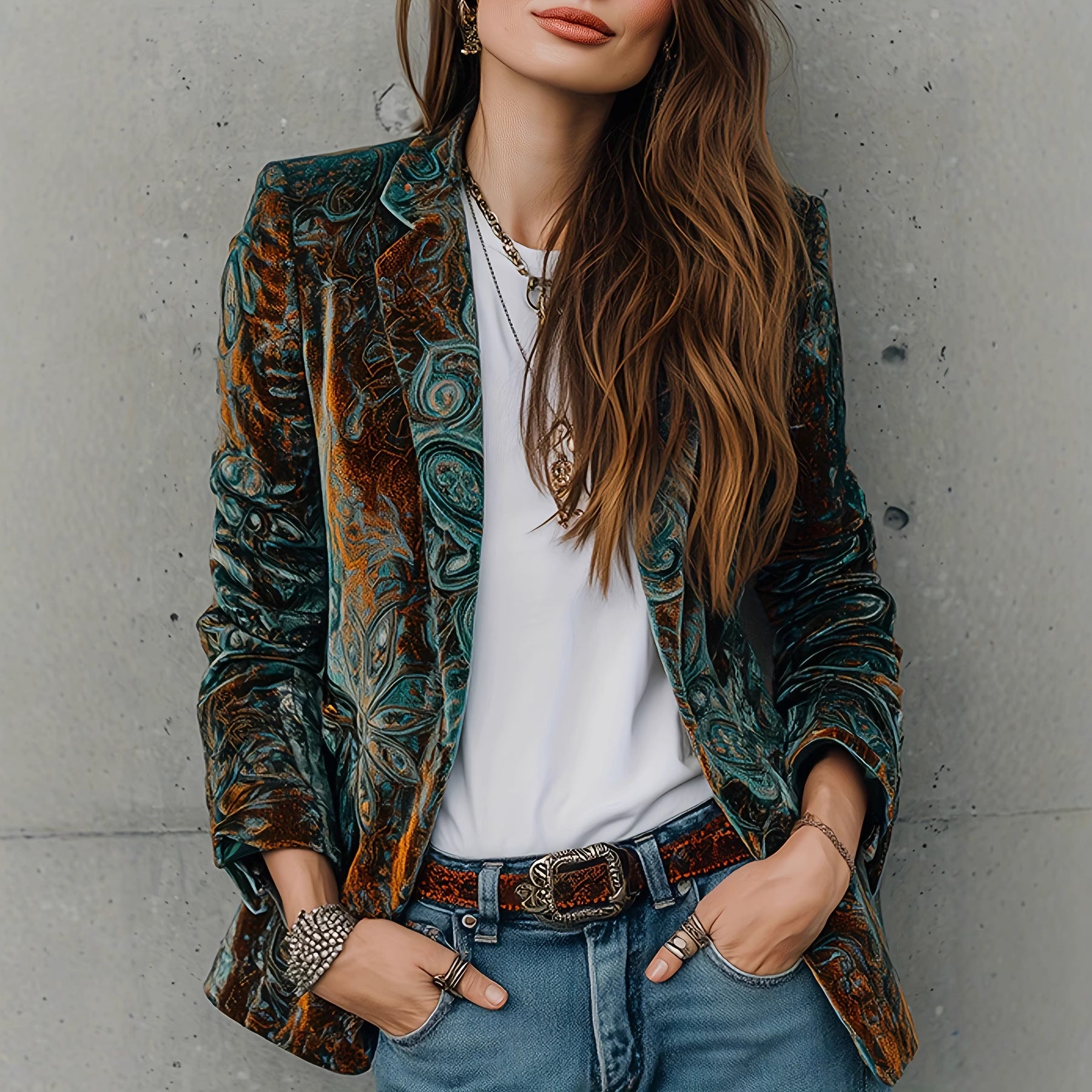 Blazer décontracté chic pour femme avec imprimé floral