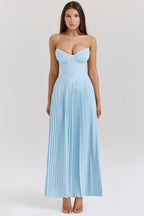 Robe plissée élégante sans manches à col en V