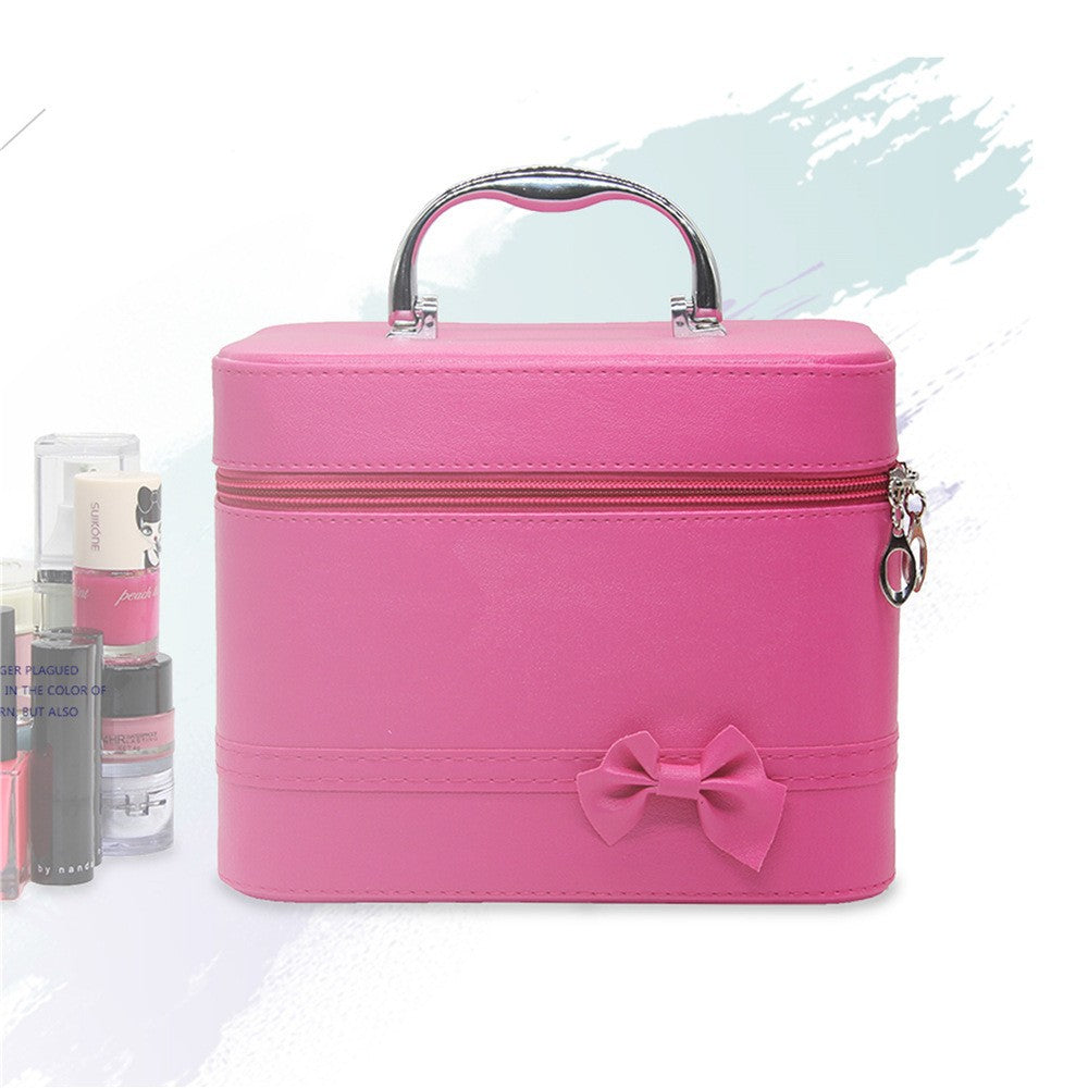 Trousse de toilette Sac pour femme Nœud Grande capacité Boîte de rangement mode Mignon Simple Portable Trousse de maquillage de voyage en PU