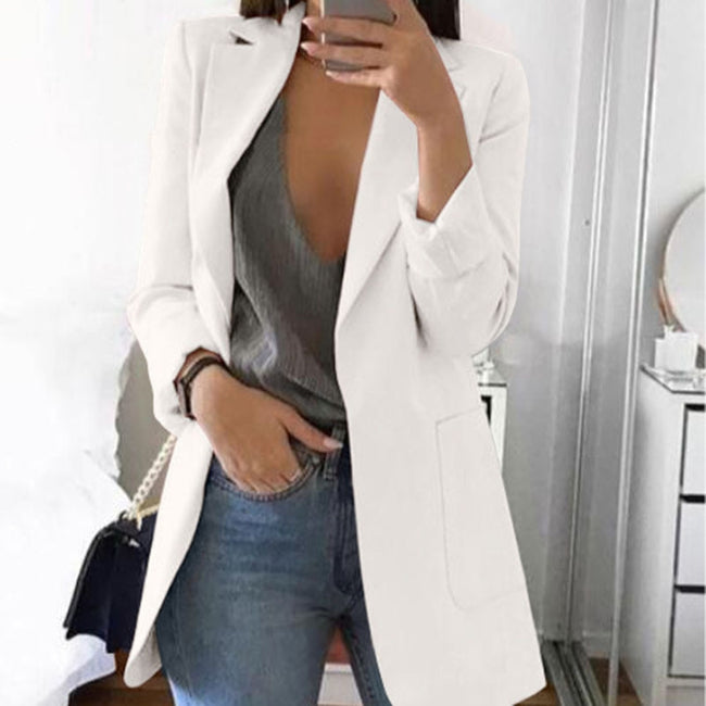 Blazer cardigan fin à revers élégant Hover Image