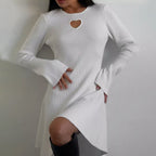 Robe Femme Col Rond Imprimé Coeur Évidé Taille Serrée
