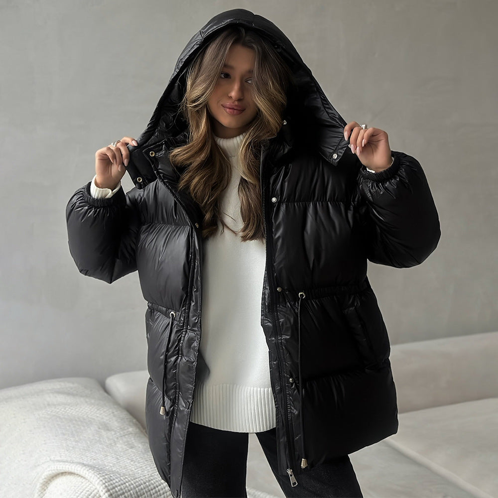Veste slim à cordon de serrage, rembourrée de coton, à capuche zippée et confortable