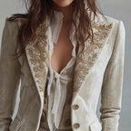 Blazer Femme Imprimé Col Revers Manches Évasées