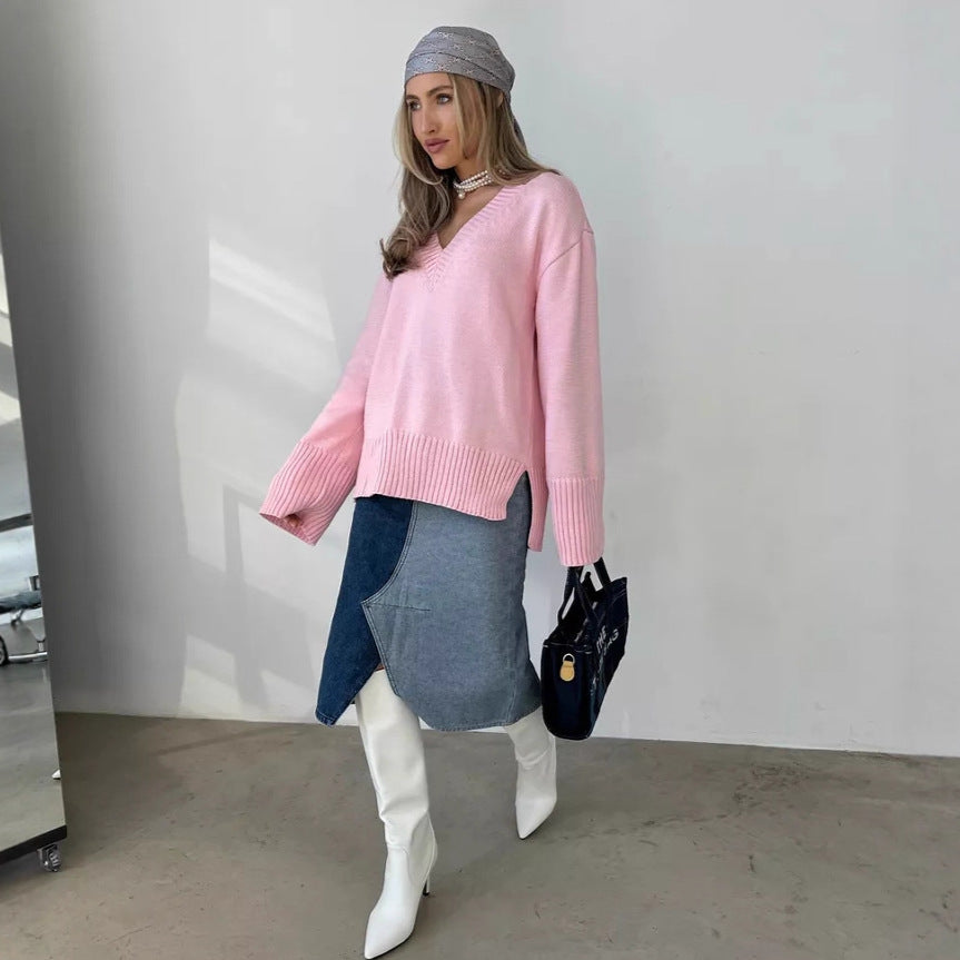 Pull-over Femme Couleur Unie Style Décontracté