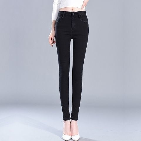 Jeans taille haute élastique pour femme printemps et automne
