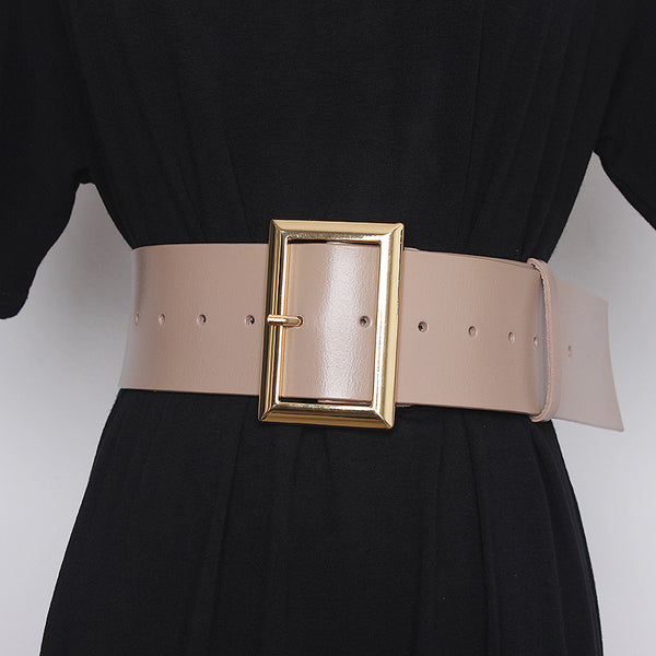 Ceinture large en cuir de vachette verni à la mode avec jupe manteau