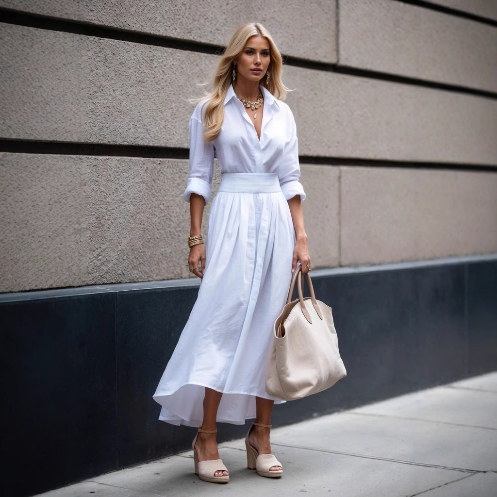 Robe longue femme à col en V et taille ajustée
