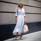Robe longue femme à col en V et taille ajustée
