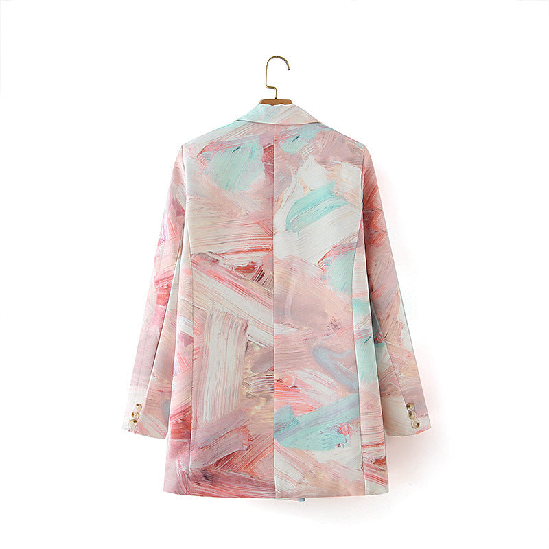 Blazer croisé imprimé graffiti pour femme