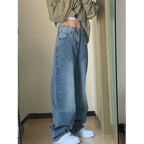 Jeans large à taille haute grande taille pour femme
