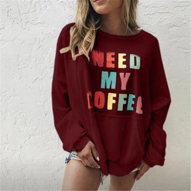 Nouveau pull décontracté à manches longues imprimé lettres pour femme