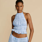 Robe plissée dos nu à lacets et gilet en dentelle
