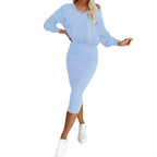 Ensemble deux pièces pour femme, costume décontracté, sweat-shirt à manches longues et col en V, et robe sans manches