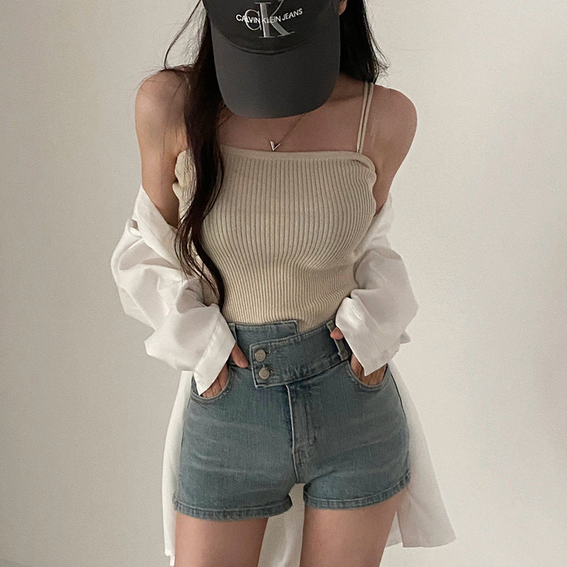 Haut gilet tricoté pour femme, à porter en sous-vêtement ou en vêtement d'extérieur