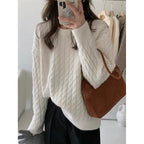 Pull col rond en maille torsadée pour femme
