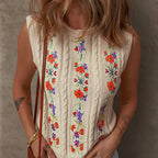 Gilet en tricot brodé floral mode pour femmes Nouveau gilet sans manches rétro Niche pour femmes