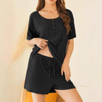 Ensemble deux-pièces décontracté et polyvalent pour femme - T-shirt à manches courtes et short de couleur unie