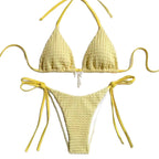 Maillot de bain bikini féminin dos nu à fines bretelles de couleur unie