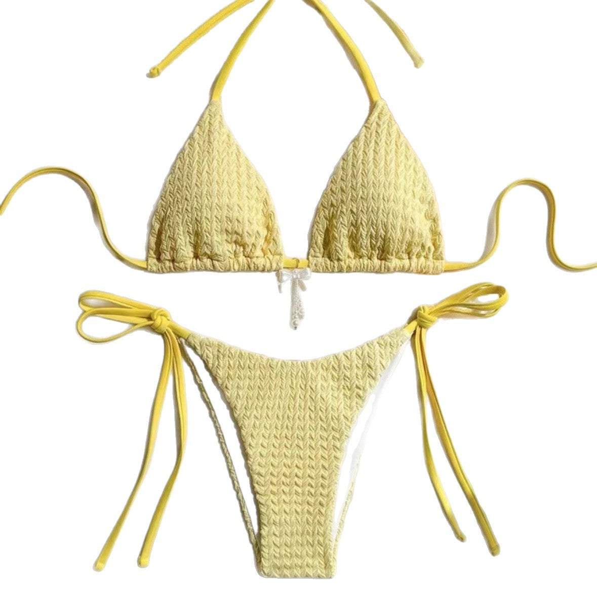 Maillot de bain bikini féminin dos nu à fines bretelles de couleur unie