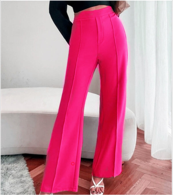 Pantalon ample droit femme taille haute décontracté