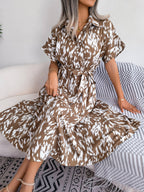 Robe chemise décontractée ample à imprimé léopard et taille nouée pour femme