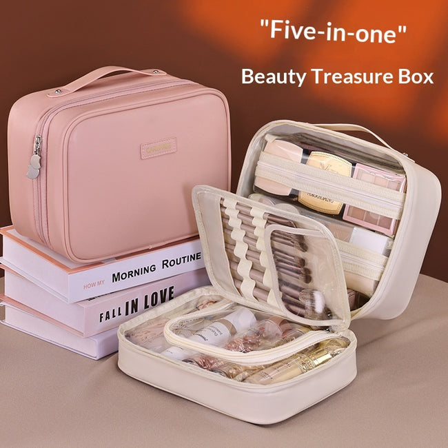 Trousse de Maquillage Compartimentée en PU 5-en-1 Multifonctionnelle Hover Image