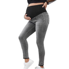 Pantalon en jean taille haute de grossesse avec soutien abdominal