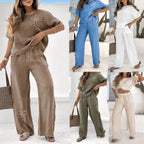 Ensemble 2 pièces femme Grande taille Brodé Survêtement de loisirs Taille haute Pantalon ample