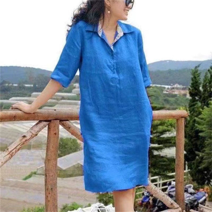 Nouvelle robe mi-longue ample à col en V pour femme